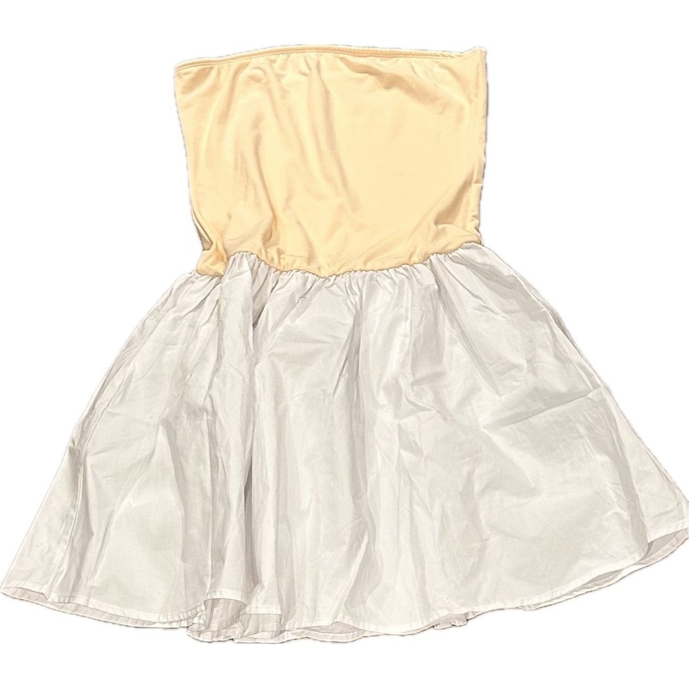Women's Strapless Tube Top Mini‎ Dress Beige White Drop Waist A-Line Summer